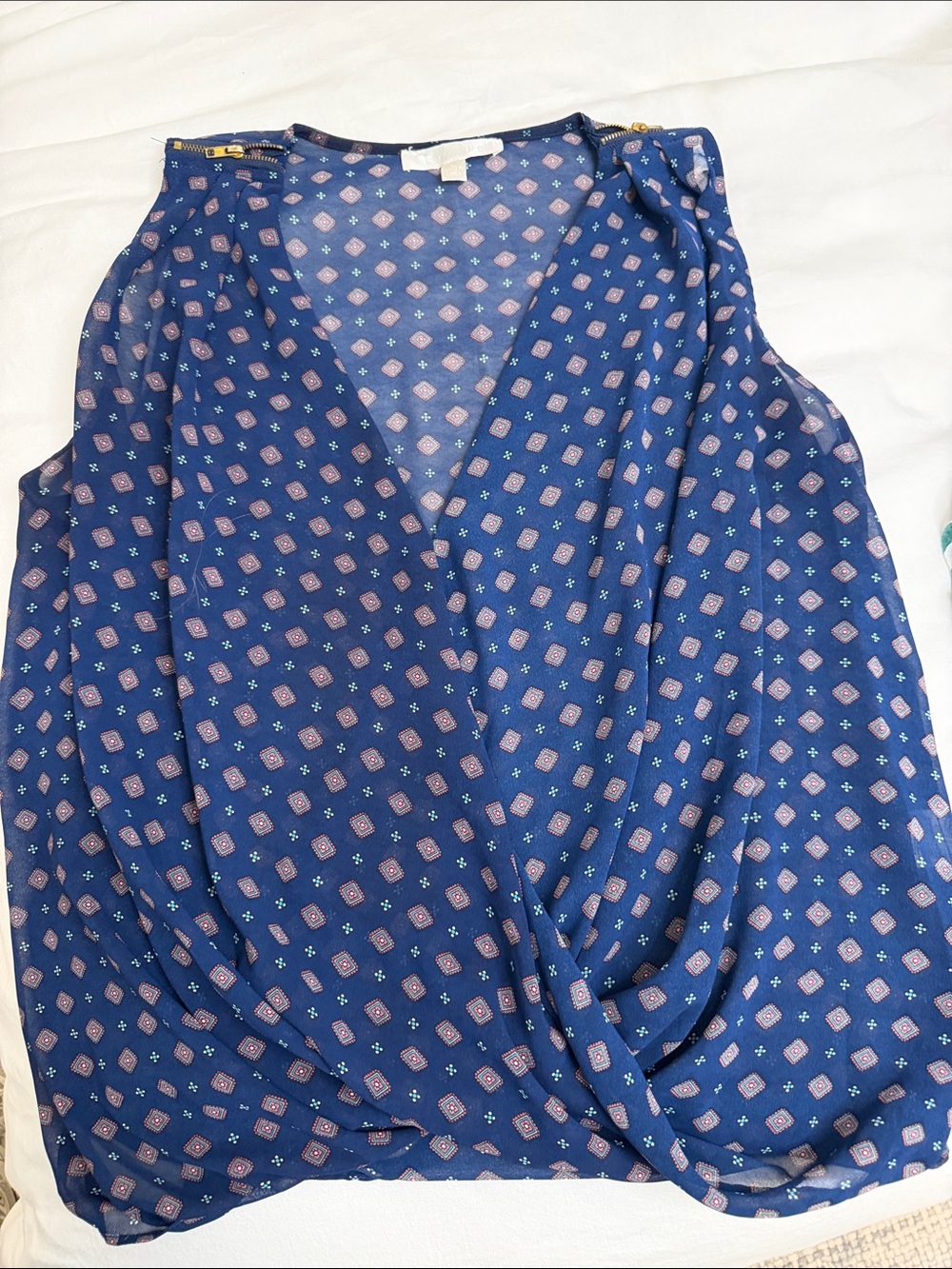 Blue Printed Sleeveless Wrap Front Top - Unbranded